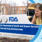Image of the FDA building and an image of an in2being employee smiling and working at her desk, along with the in2being water drop logo.